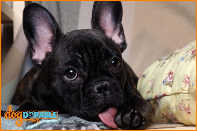 Home setting with a dog focused on licking its paws, exploring home remedies for dog licking paws.