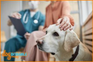 a Labrador dog at the vet