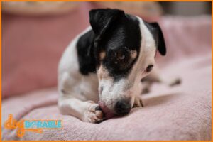 cute dog licking the couch