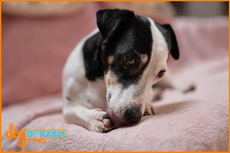 cute dog licking the couch