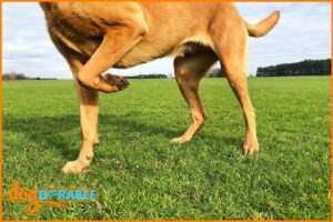 a dog limping on grass